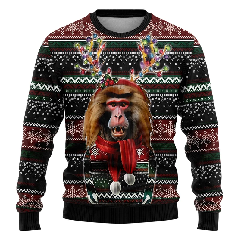 Hip Hop Monkey Ugly Christmas Sweater For Men Clothing Funny Animal Graphic Sweatshirts Hilarious Unisex Pullovers Boy Tracksuit