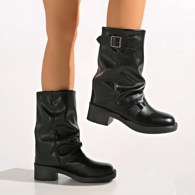 

Женские ботинки на среднем каблуке. Дизайнерская обувь из массивной кожи. Зимние ботинки челси с пряжкой. 2025 г. Новые прогулочные туфли-лодочки. Trend Mujer De Botas.