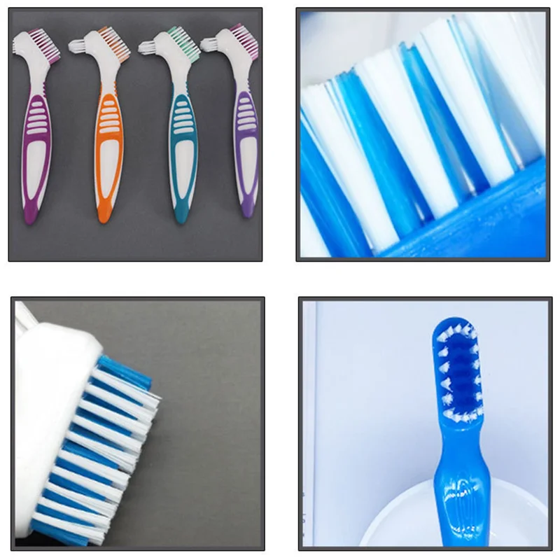 20pcs Denture Cleaning Brush Bristles & Ergonomic Rubber Handle Multi-Layered Bristles False Teeth Brush Oral Care Tool