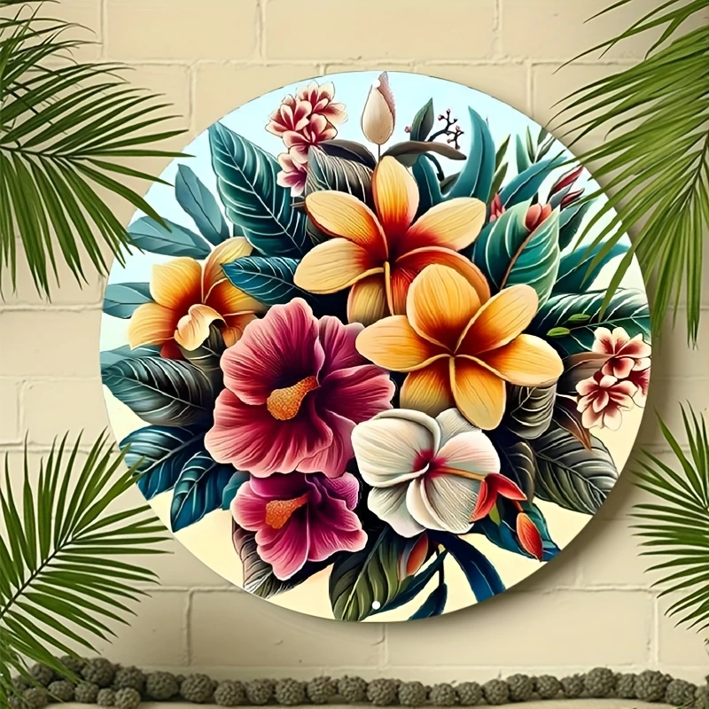 Wall Art - لوحة معدنية مزخرفة بزهور البلوميريا الاستوائية
