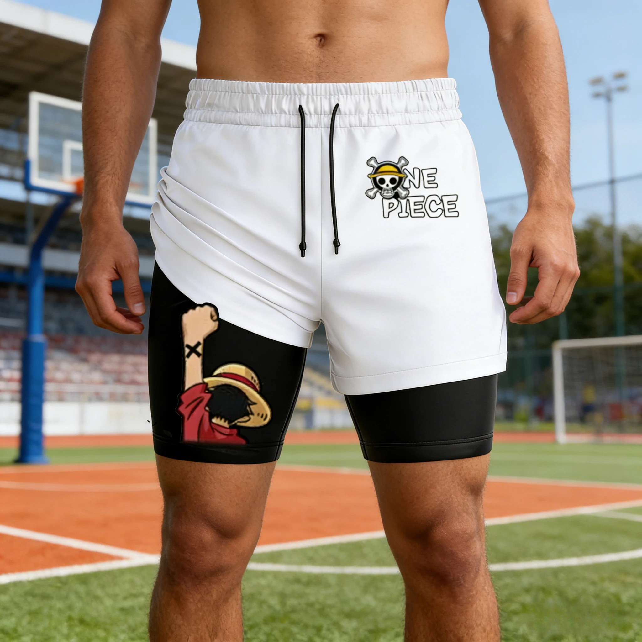 

Мужские спортивные шорты One Piece Luffy Zoro, дышащие, сетчатые, двухслойные, 2-в-1, летние, 2026, аниме, уличная одежда, Y2K, спортивные брюки