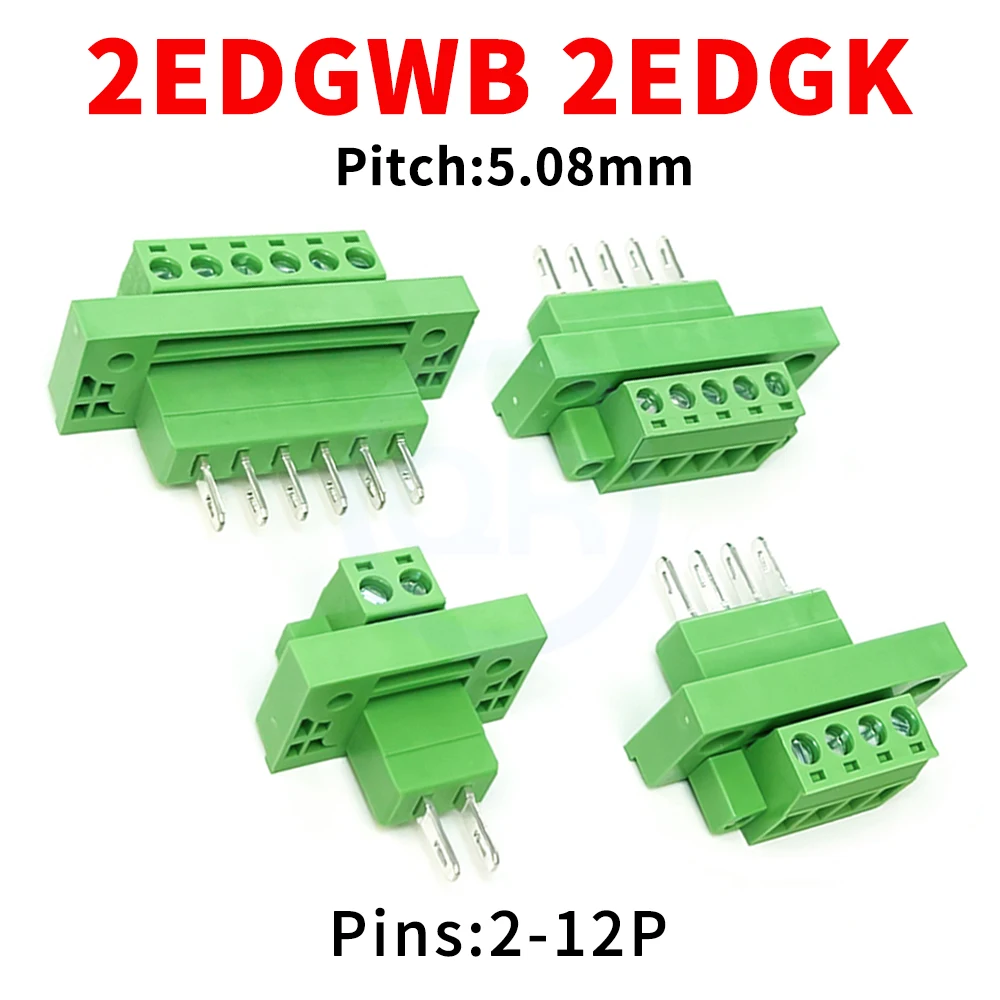 (1 Set) 2EDGWB + 2EDGKM 5.08 Bulkhead Screw Terminal Block Wire Connectors 5.08mm Pitch Pluggable Terminal Plug Jacks 15EDGKM/WB