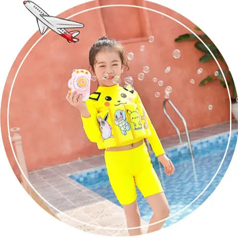 TAKARA TOMY Pikachu Summer Boys/Girls Split Sunscreen Long-sleeved Swimsuit Quick-drying Breathable Buoyancy Safety Surfing Suit