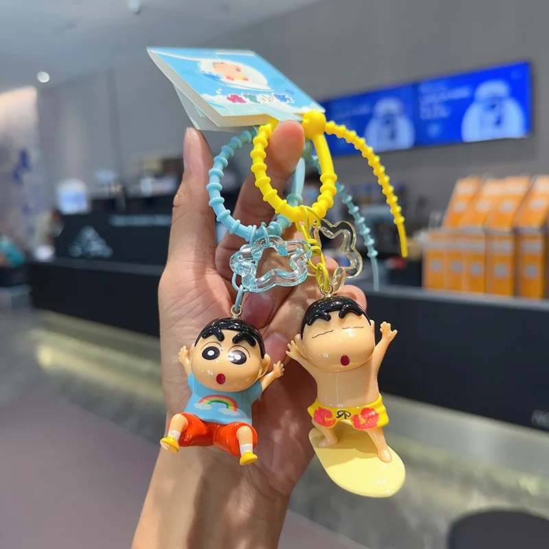 New Crayon Shin-Chan Keychain Anime Figures Colorful Series Surfing Pendant Cartoon Car Key Chain Kids Toys Fans Gift Ornament