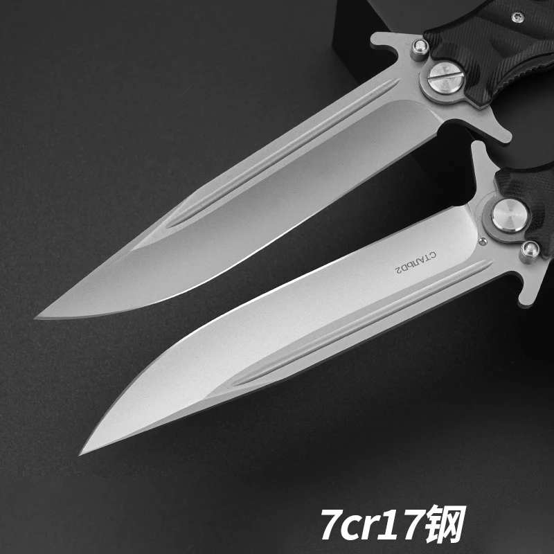 1pc，Outdoor Camping Folding Knife, G10 handle multi-purpose self-defense knife, 7CR17 steel, hiking knife, hunting knife