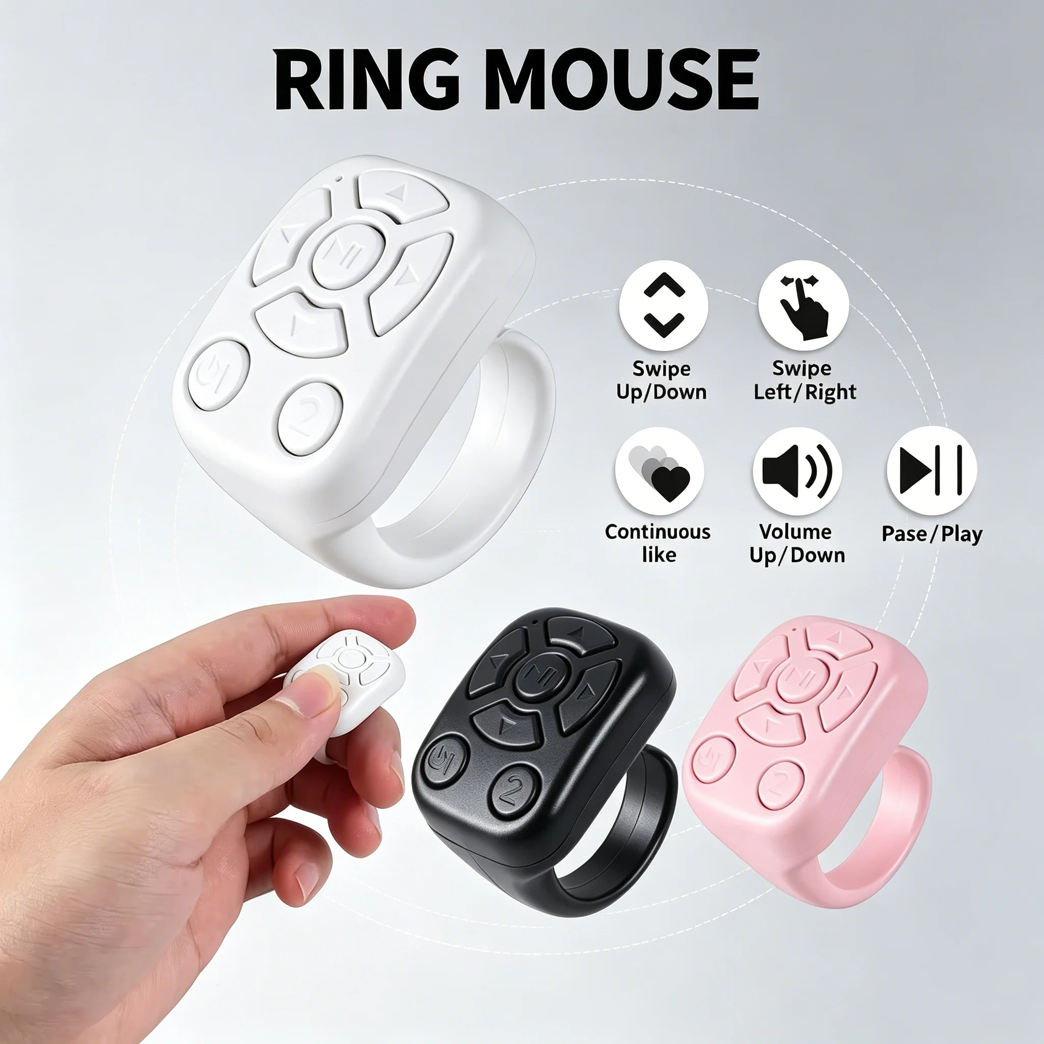Mini Portable Bluetooth Ring Mouse TikTok Youtube E-book Wireless Page Turner Selfie Camera Shutter for Android IOS Phone Tablet