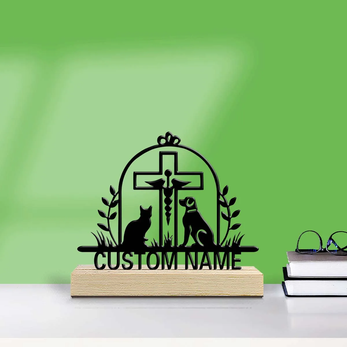 1pc Customizable Metal Desktop Ornaments Customizable Name Equipped with Wooden Base Modern Rural Home Desktop Decorations