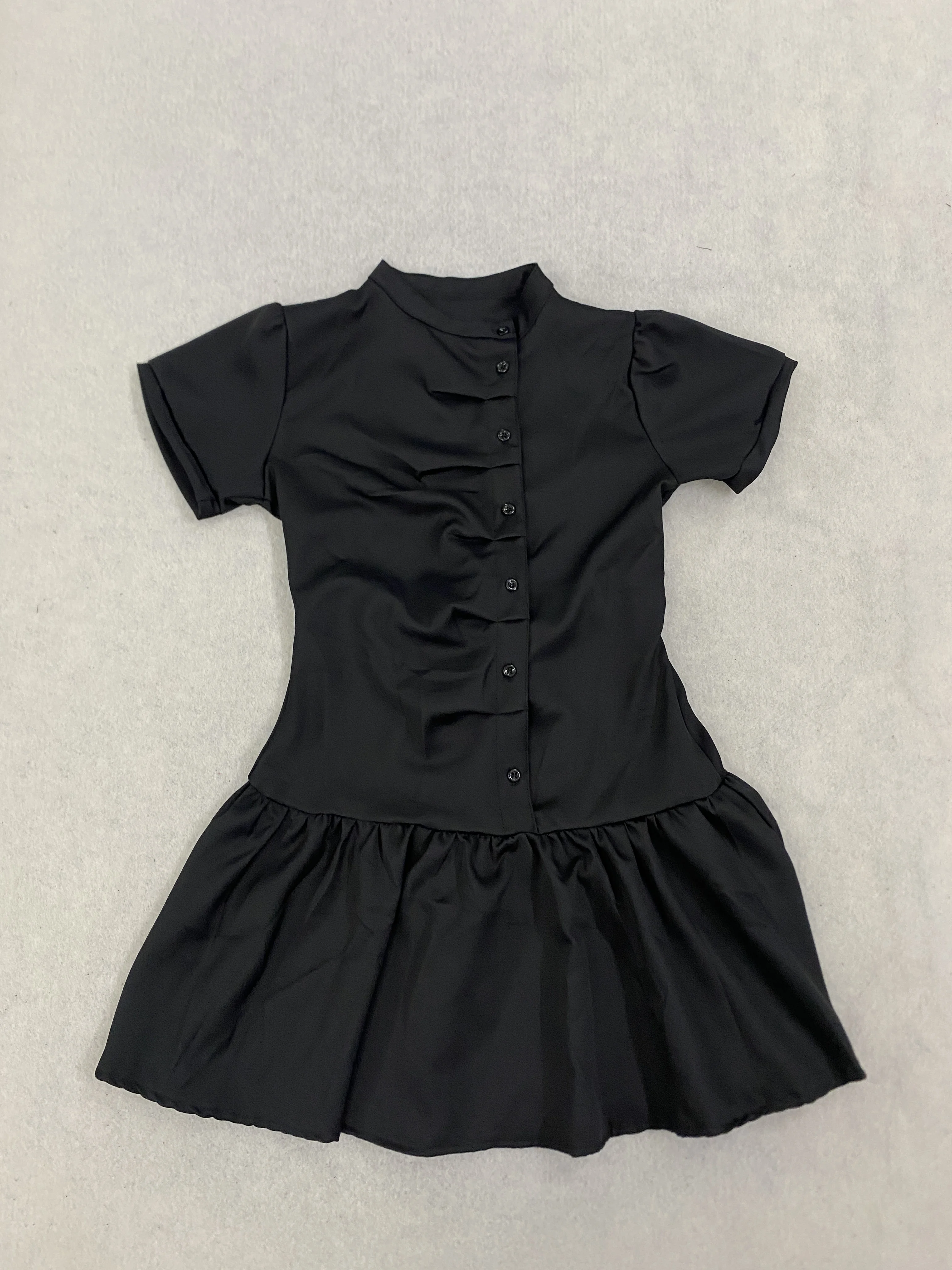 Damen Vintage Kariertes A-Linien-Minikleid Kurzarm Stehkragen Knopfleiste Plissiert Lässig Elegant Modisch – Detail 2