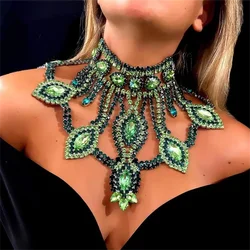 Fashion Exaggeration Multilayer Rhinestone Chunky Chain Heavy Crystal Choker Statement Necklaces for Women Charm Pendant Jewelry