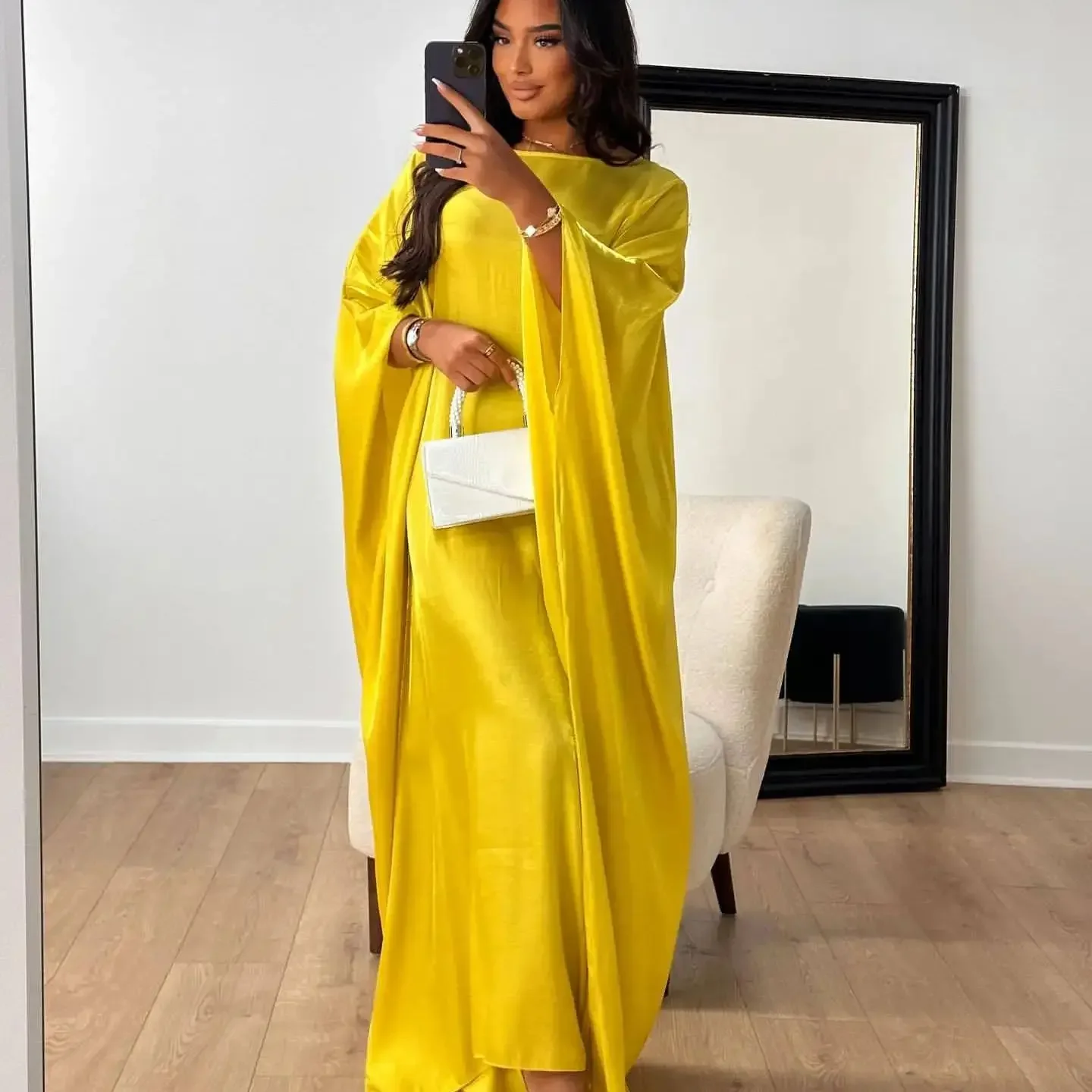

Customized Ramadan Summer Batwing Sleeve Satin Butterfly Abaya Islam Muslim Maxi Dress Kebaya Women Kaftan Robe Musulmane Femme