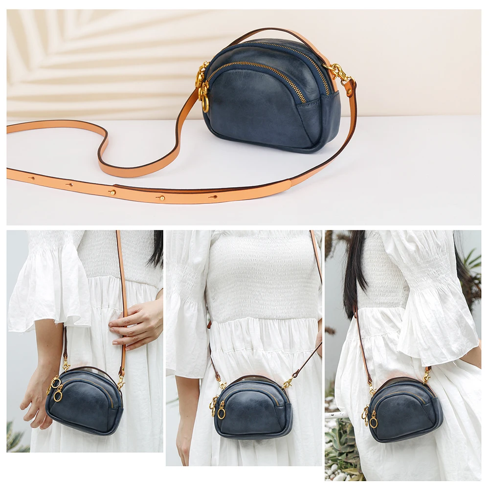 Genuine Leather Women's One Shoulder Crossbody Bag Simple Mobile Phone Bag Plant Tanned Leather Lightweight Handbag for Women
