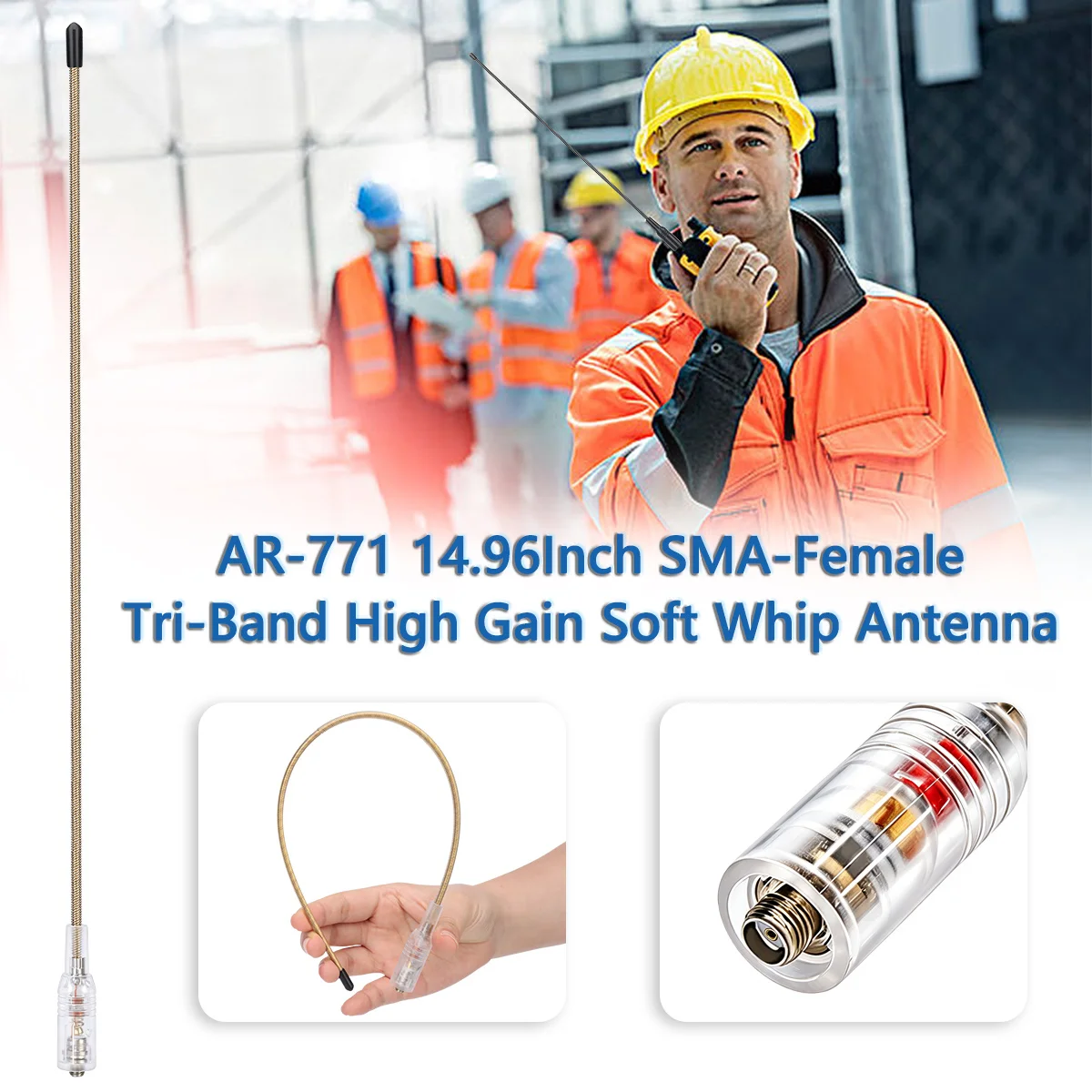 ABBREE AR-771 Transparent High Gain Walkie Talkie Replacement Antenna SMA Female For Baofeng UV-5R BF-888S for Outdoor Security view 2