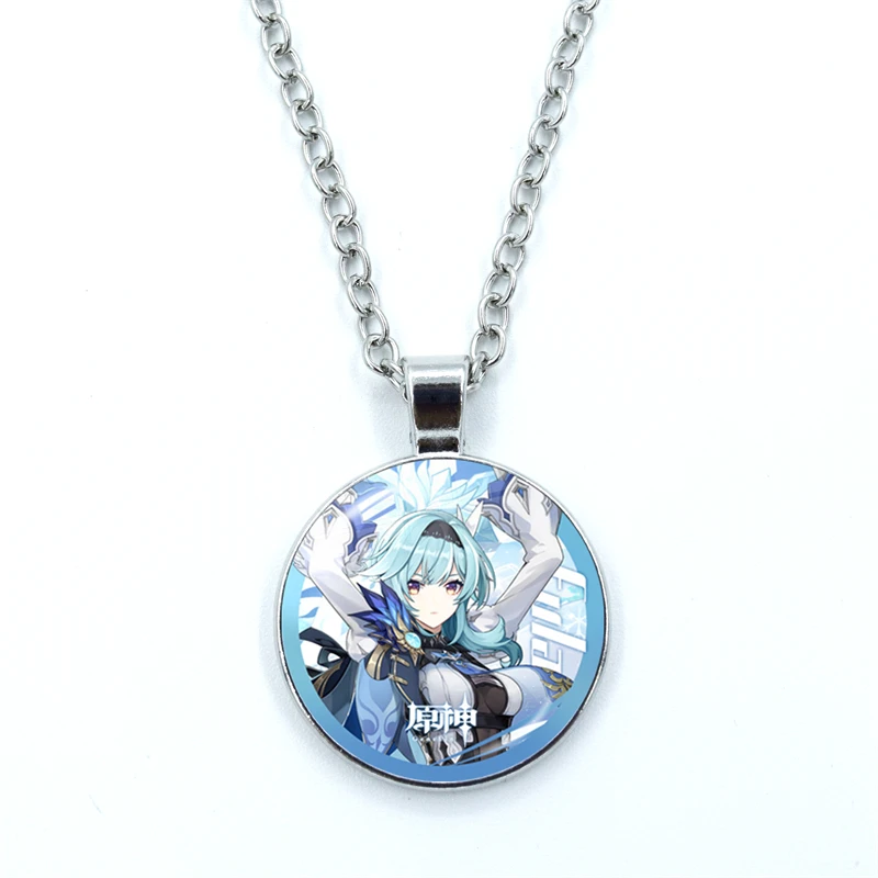 2023 Anime Genshin Impact 25mm Glass Dome Cabochon Pendant Necklace Kids Pendant Choker Chain Fans Gift Jewelry