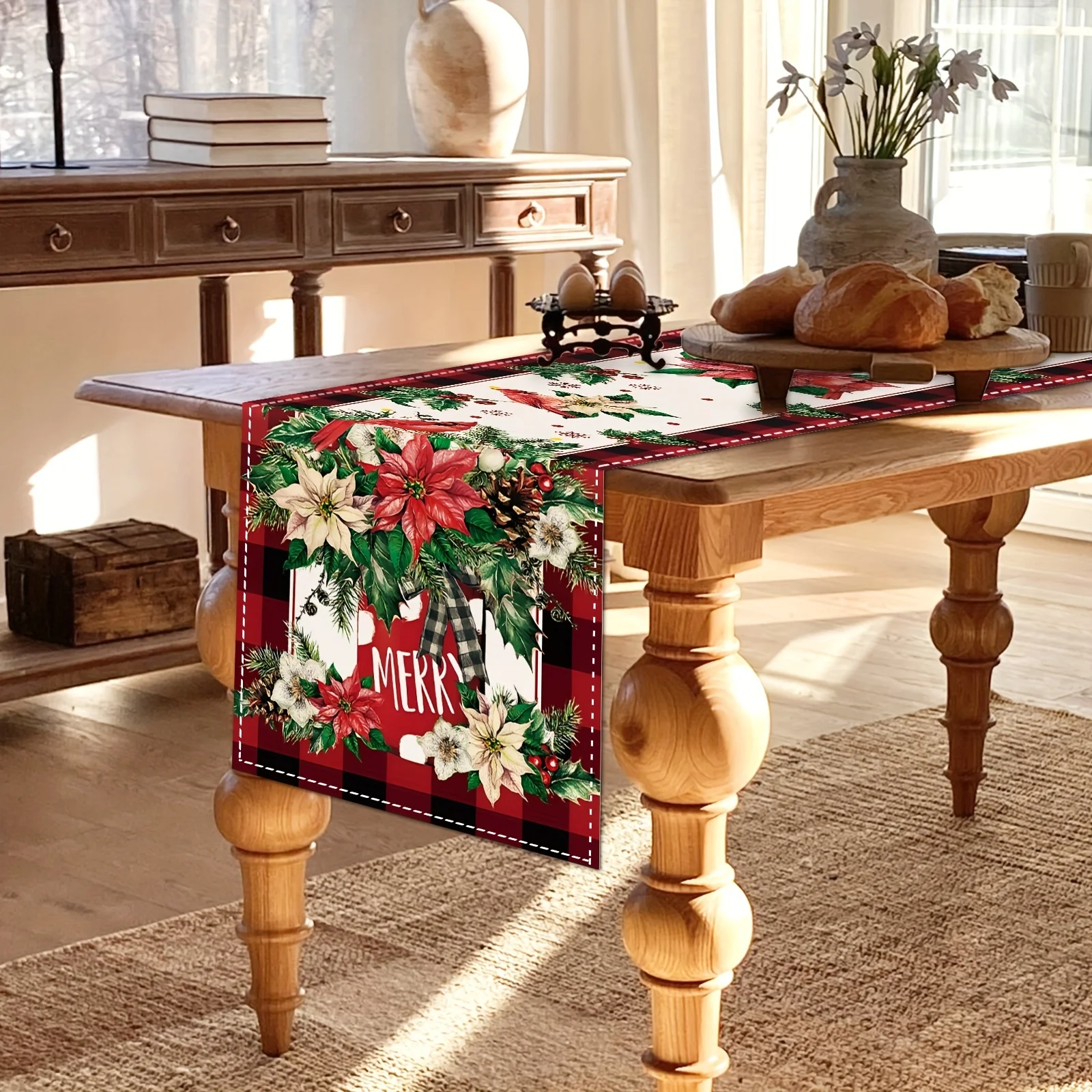 Christmas Cardinal Poinsettia - Christmas Table Runner recension och pris