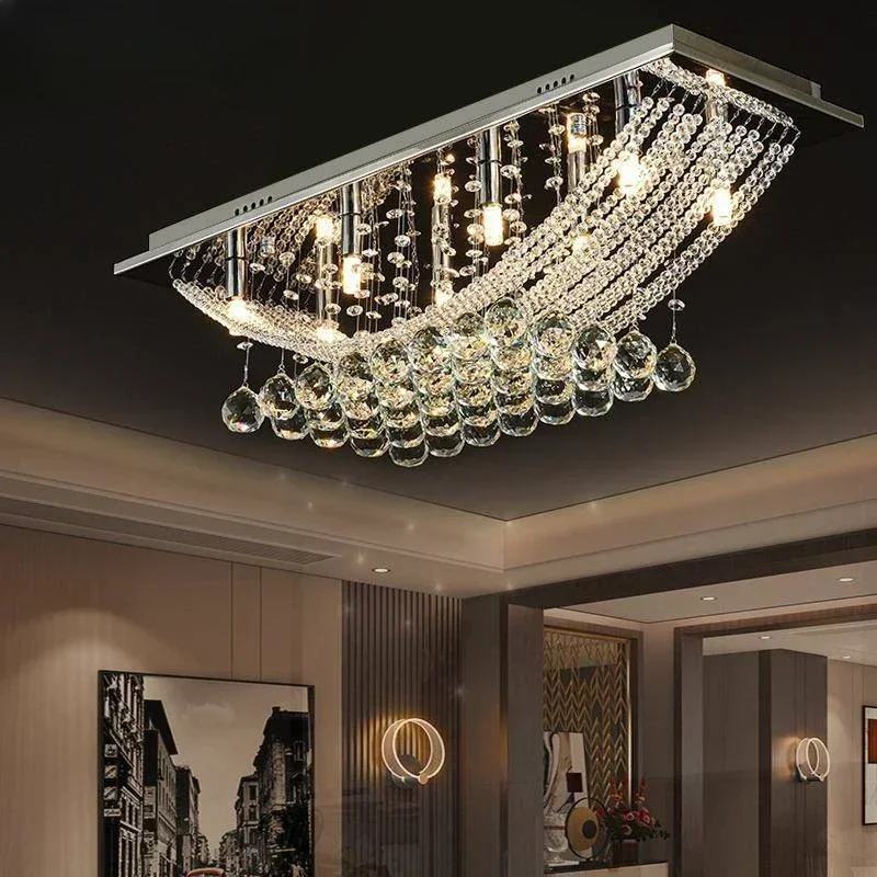 Restaurant Hotel Villa living room lamp creative personality Nordic American K9 crystal chandelier rectangular