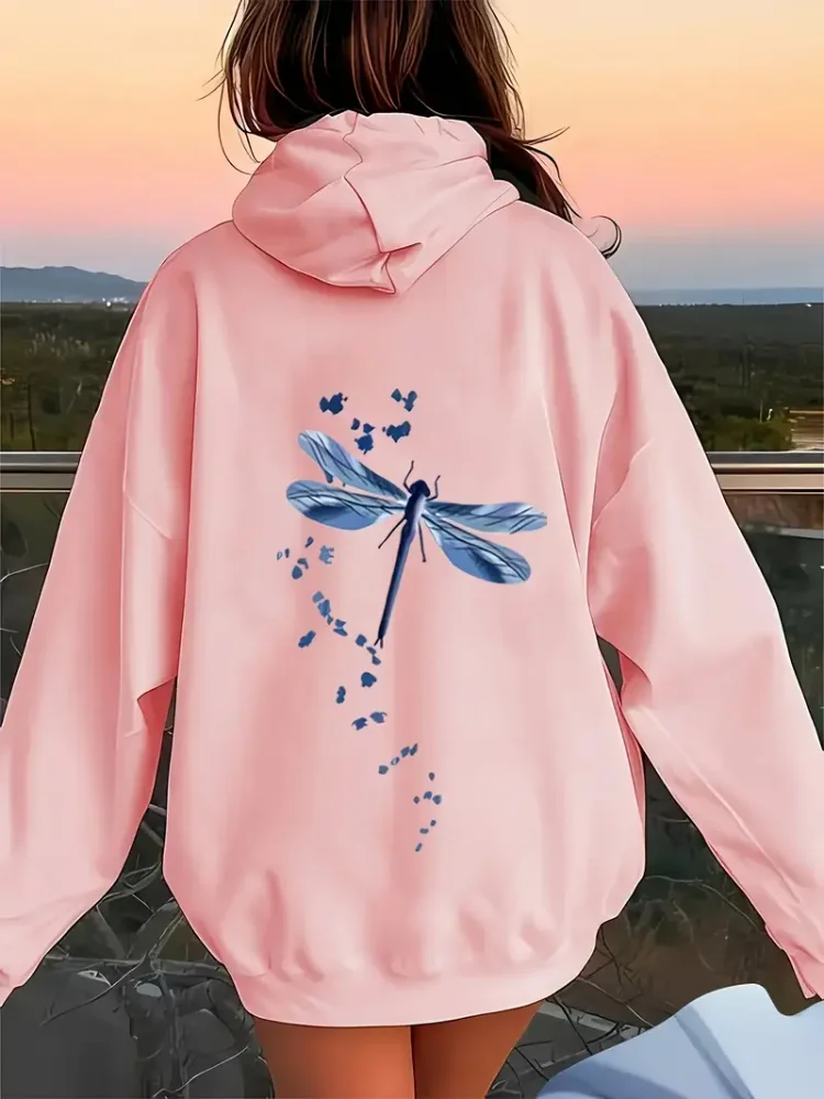 

Vibrant Dragonfly Print Hoodie Soft Cozy Drawstring Casual Hooded Sweatshirt Relaxed Fit For Winter And Autumn For Womens
