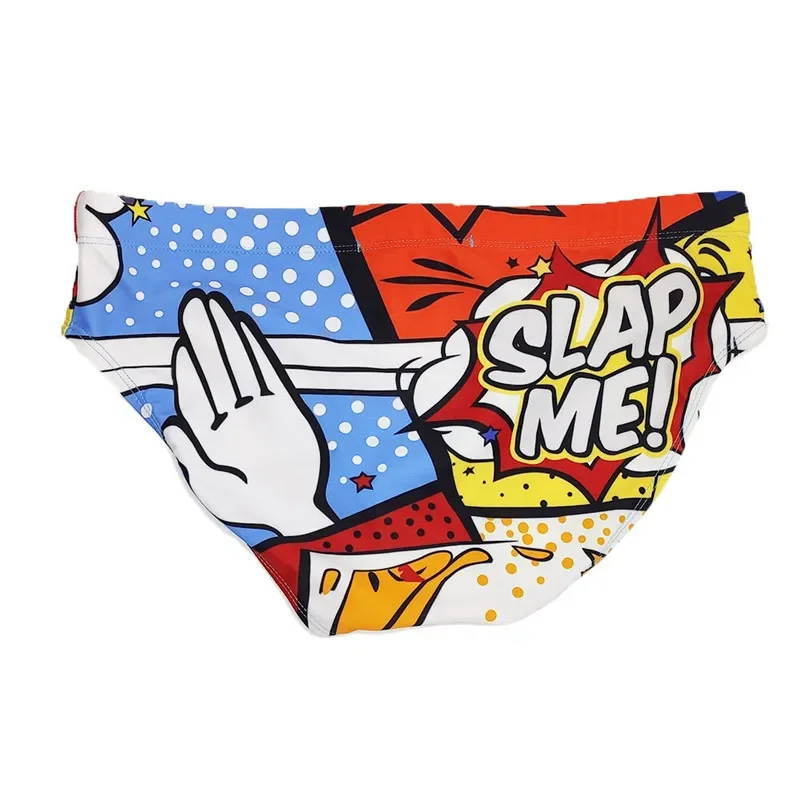 Men Men's Swimwear Underwear Fun Cartoon Print Sexy Beach Briefs Low Waist Bikini Swimming Swim Trunks with Protection Pad