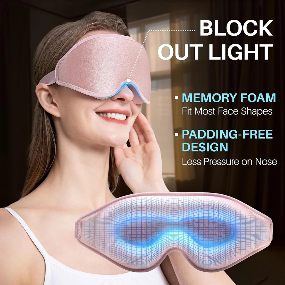 Máscara de ojos para dormir 3D, presión de ojos cero, máscara para dormir contorneada 3D, cubierta de sombra de ojos suave y cómoda, 100% bloqueador de luz Slaapmasker