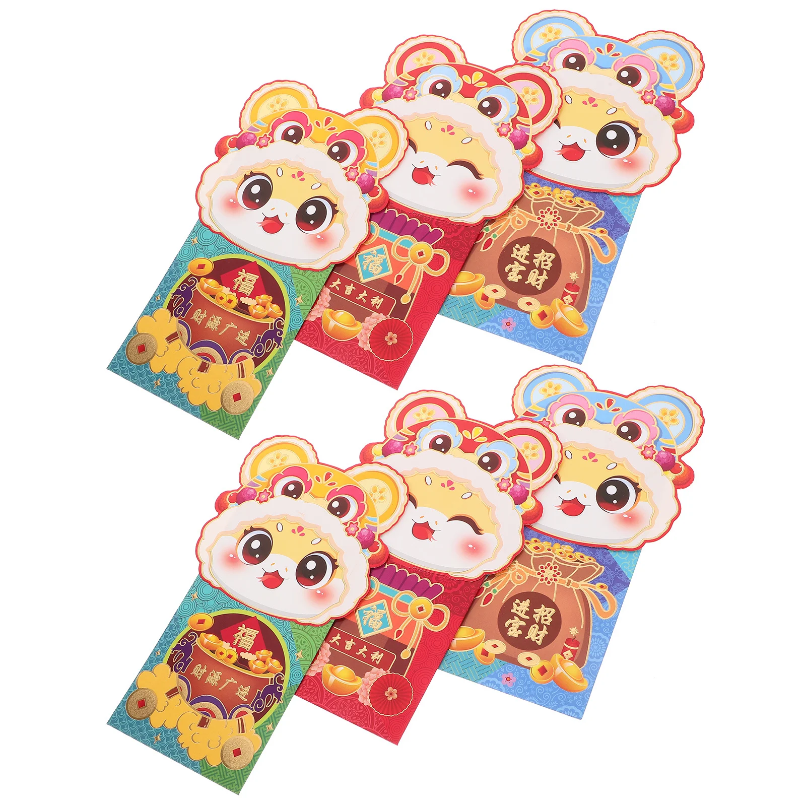 6 pçs envelopes vermelhos estilo dos desenhos animados flip capa ano novo dinheiro envelope lunar ano novo dinheiro envelope tradicional hongbao