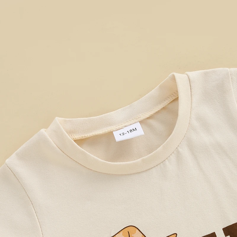 Toddler Boys Birthday Outfits Cute Cartoon Print Short Sleeves T-Shirt and Comfortable Elastic Waist Shorts Set for 2 Piece