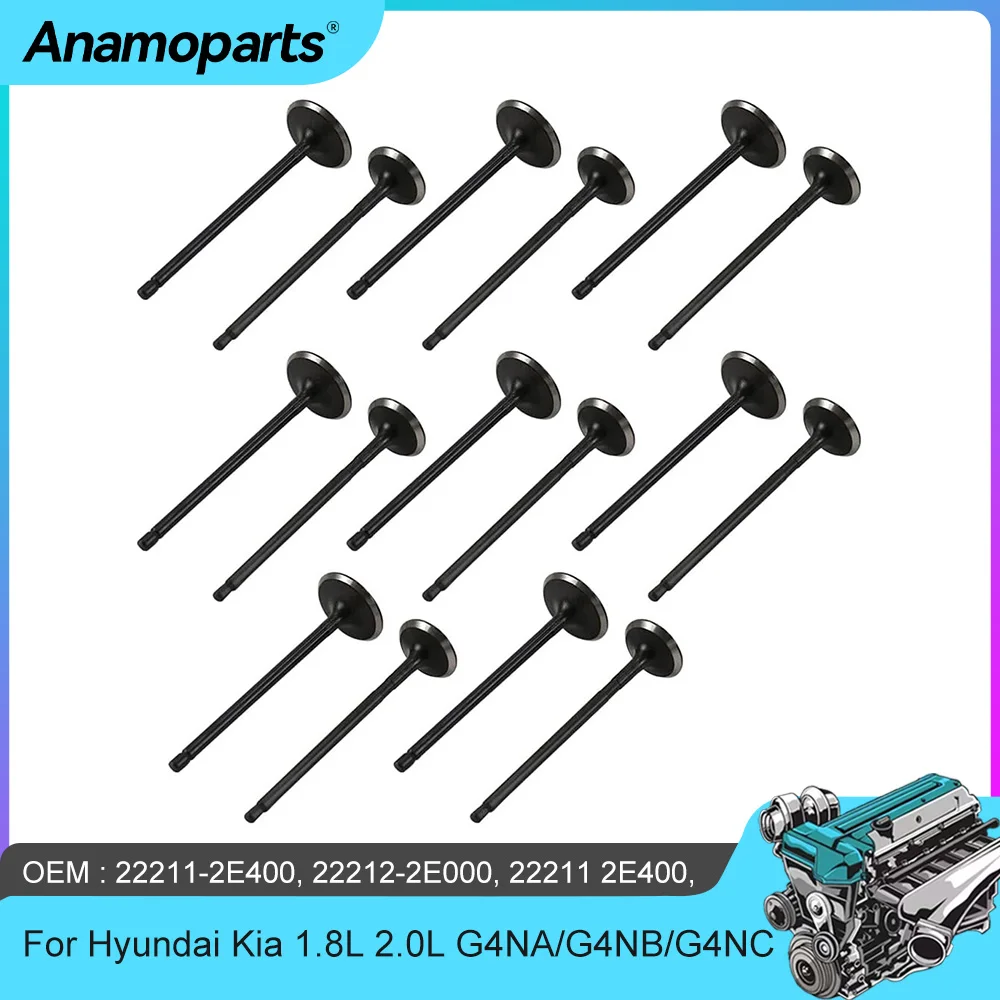 Engine Part Intake Exhaust Valve Set Fit 1.8 2.0 L L4 Gas G4NA G4NB G4NC For 12-21 Hyundai Kia 1.8L 2.0L 22212-2E000 22211-2E000