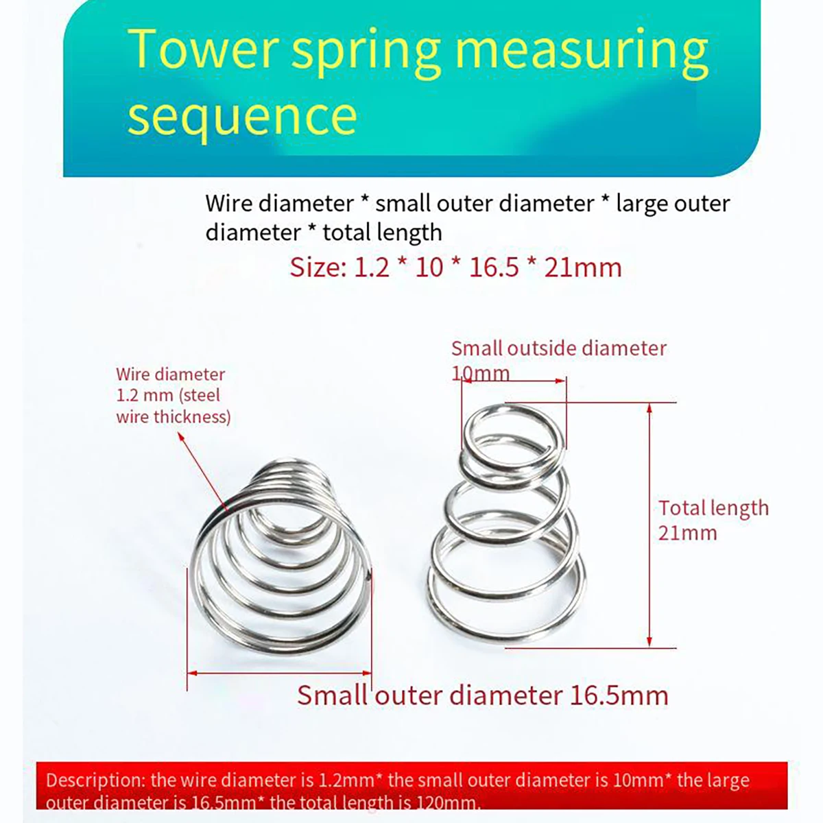 Spring Spring Steel Tapered Pagoda Spring 304 Stainless Steel Return Compression Spring Wire Diameter 0.8/0.9/1/1.2/1.51.8/2/3Mm
