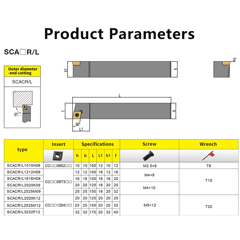 SCACR0808 SCACR1010 SCACR1212 SCACR1616 SCACR2020 External Turning Tool SCACR SCACL  Lathe Bar Turning Holder CNC Cutter Bar