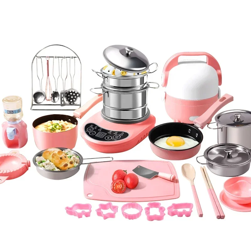 Kids Mini Kitchen Real Cooking Full Set Of Simulation Toys Cooking Utensils Kitchen Playing House For Real Birthday Gift