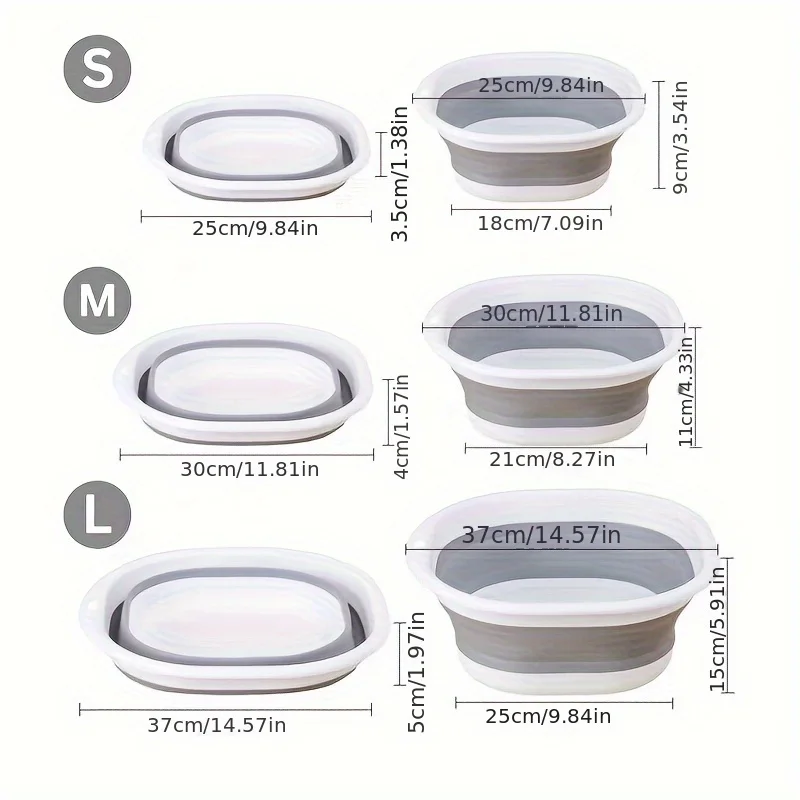 3-Piece Set/Foldable Washbasin for Home Use, Dormitory Portable Laundry Basin, Travel Folding Basin