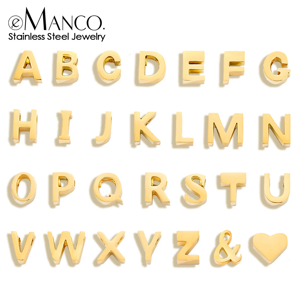 eManc Tiny Heart Dainty Gold Color Silver Color Initial Charm  Letter Name Pendant For Women Wholesale Alphabet A-Z Jewelry Gift