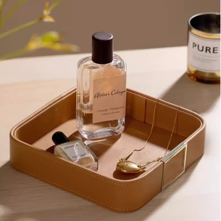 Storage Box Key Tray Leather Storage Box Jewelry Cosmetics Lipstick Leather Remote Control Desktop Storage Home Decoration