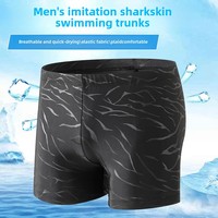 Men's Large Size Loose Fit Black Swimming Trunks Quick Dry Conservative Sports Style Shark Skin Simulation Water Shorts