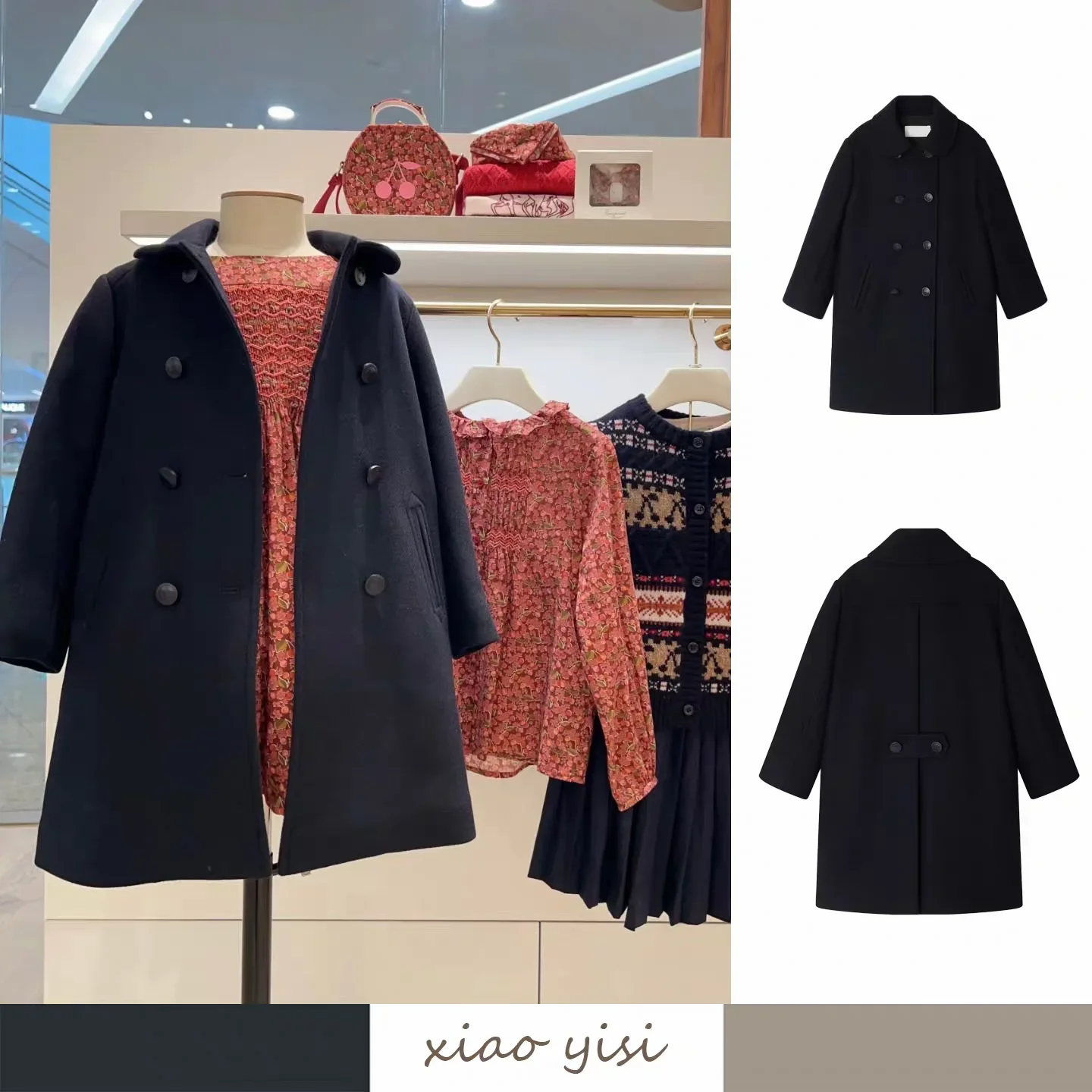 Children's Clothing Girls 2026 Winter New Black Fashion Double Breasted Wool Midi Long Pure Cotton Thickened Warm Cotton Coat