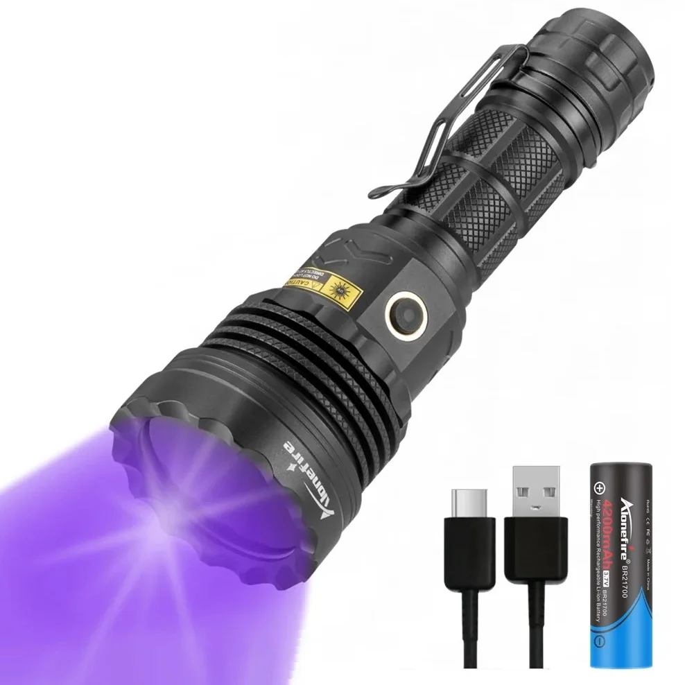 Alonefire SV52 365nm/395nm Led UV Flashlight Ultraviolet Torch Light by 21700 Battery for Cat Pet Stains Scorpion Ore Detector