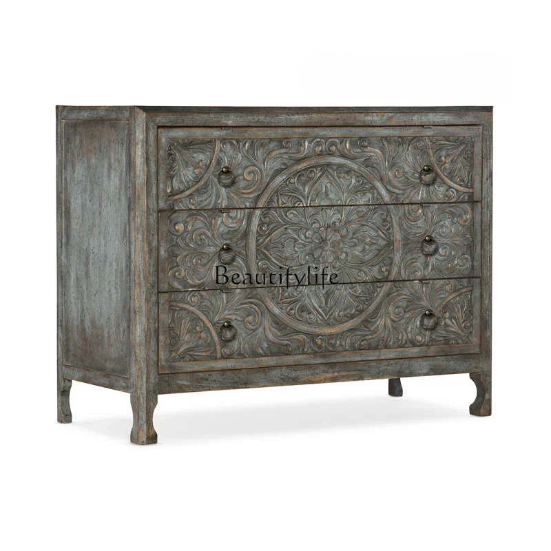

FG44New Classical American Three-Drawer Cabinet Sideboard Cabinet Vintage Carved Hallway Table Decorative Locker