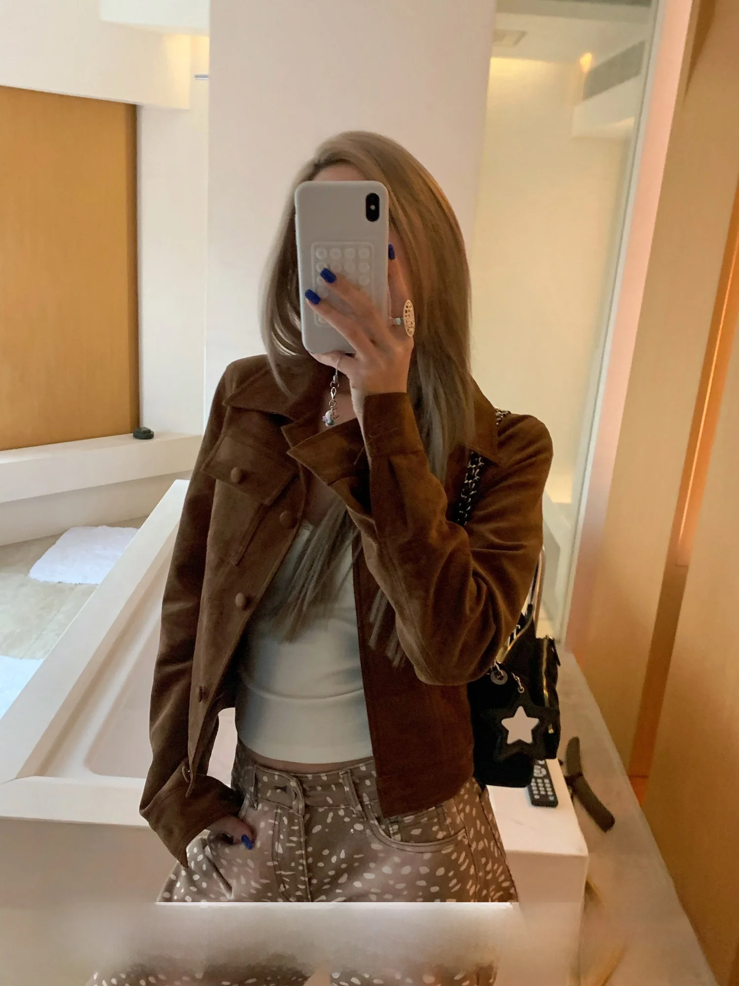 

Brown Suede Short Jacket Women's Retro Style Warm Outerwear Spring New Arrival Love in the Evening Sun Coat Casual Top