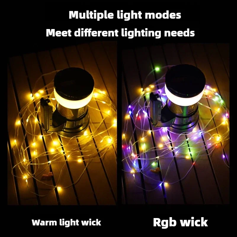 Multifunctional portable camping lamp colorful atmosphere light string P50 strong light large capacity battery searchlight