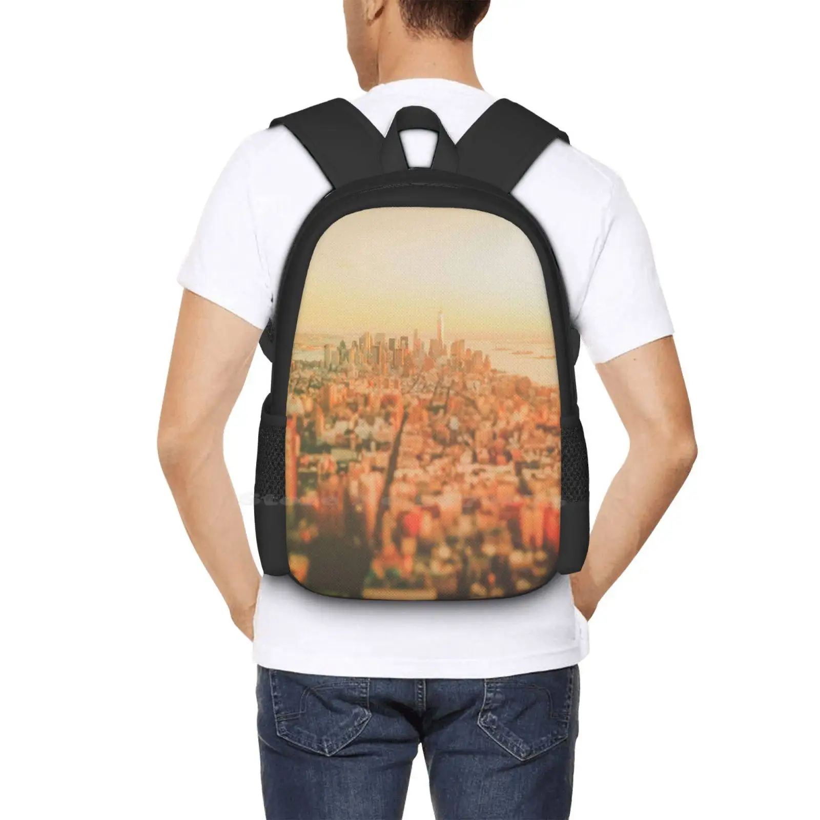 New York City-Skyline At Sunset Hot Sale Backpack Fashion Bags Cityscape Nyc Skyline New York City Skyline Manhattan 1 Wtc One