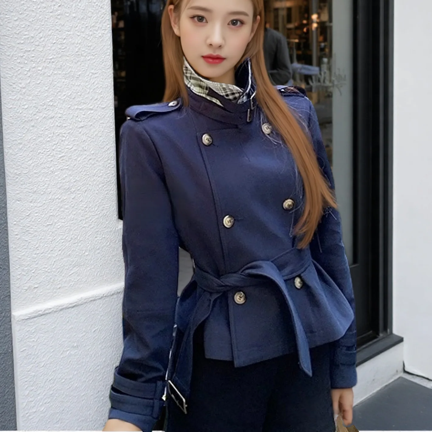 UK Style Short Length Windbreaker Women's Jacket Irregular Hem Stand Collar Long Sleeve Commute Polyester Fiber Coat