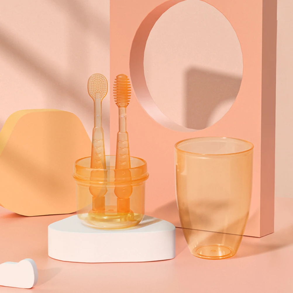 

1 комплект, силиконовая детская зубная щетка, набор для ухода за полостью рта, щетка для языка, мягкий, прочный, безопасный, детский очиститель полости рта, детская зубная щетка