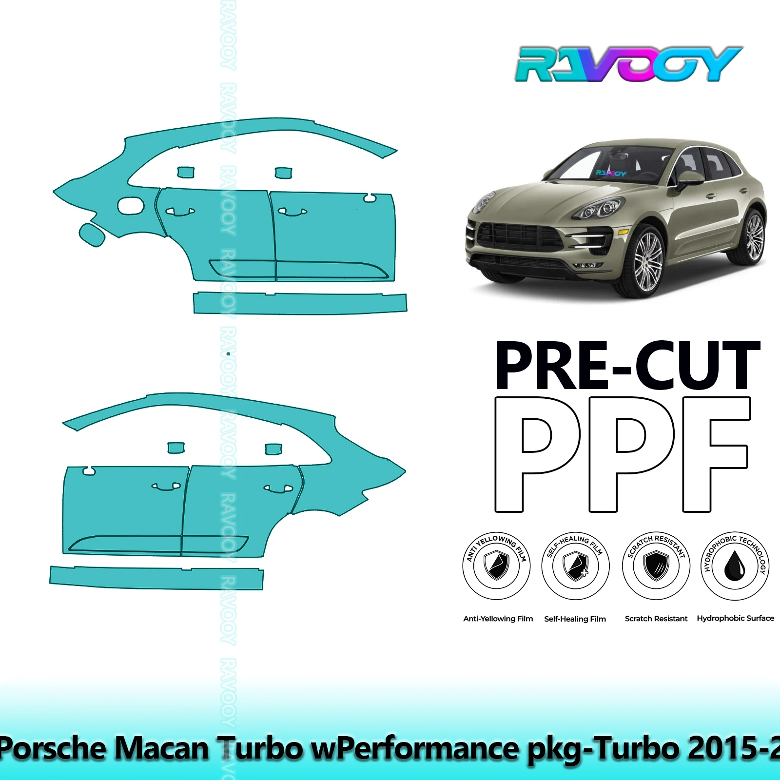 

For Porsche Macan Turbo wPerformance pkg-Turbo 2015-2018 8.5mil Pre-Cut PPF Door & A/B Pillar Kit TPU Paint Protection Film Set