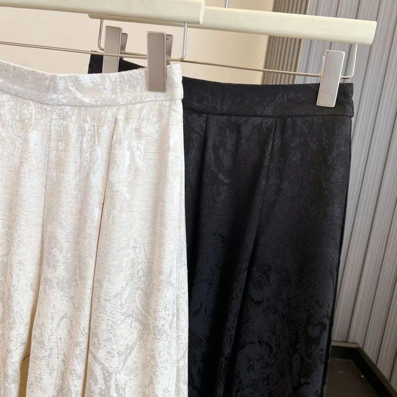 New Chinese Style Heavy Embroidery Floral Patterned Wide Leg Pants Straight Cut Drapey Fabric Retro Revamped Autumn Collection
