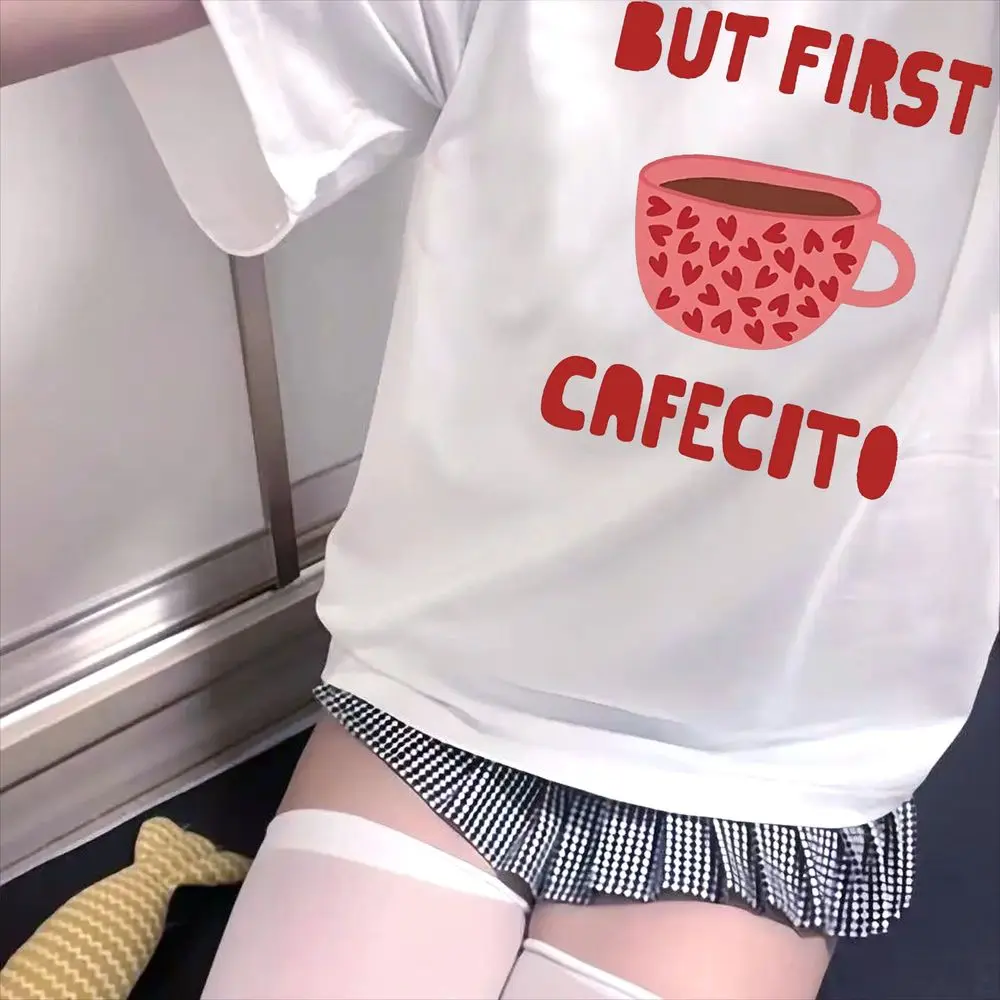 But First Cafecito Coffee Grafik-T-Shirt für Damen, Sommer, Harajuku, Kawaii, Herz-Tasse-Aufdruck, Rundhalsausschnitt, kurz, für den Alltag, Basic, niedlich, Y2k-Tops – Detail 7