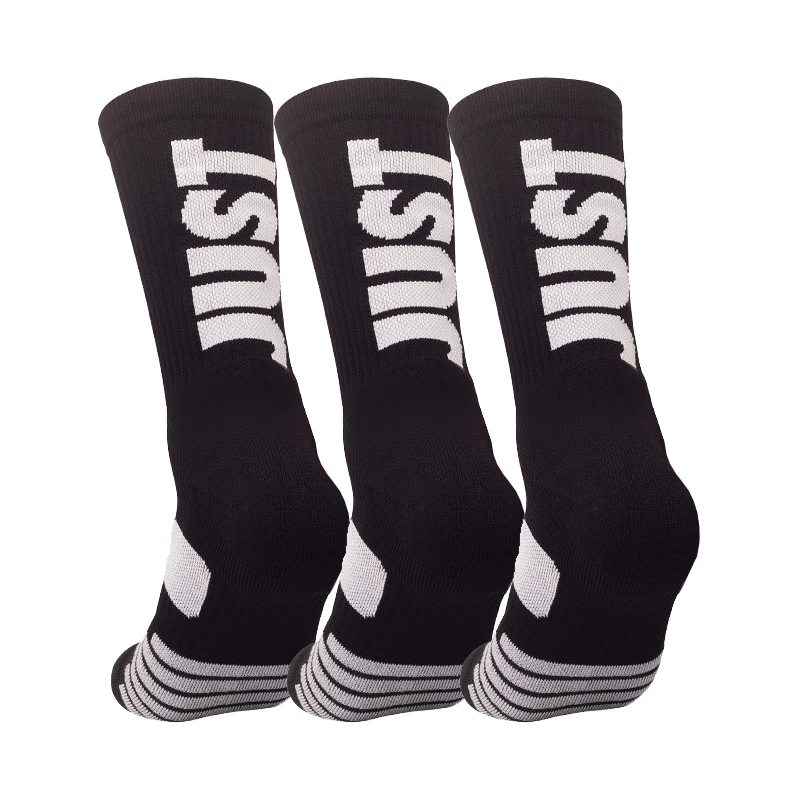 3 pairs JUST Basketball Crew Socks for Men and Women, Cushion Performance Athletic Basketball Socks