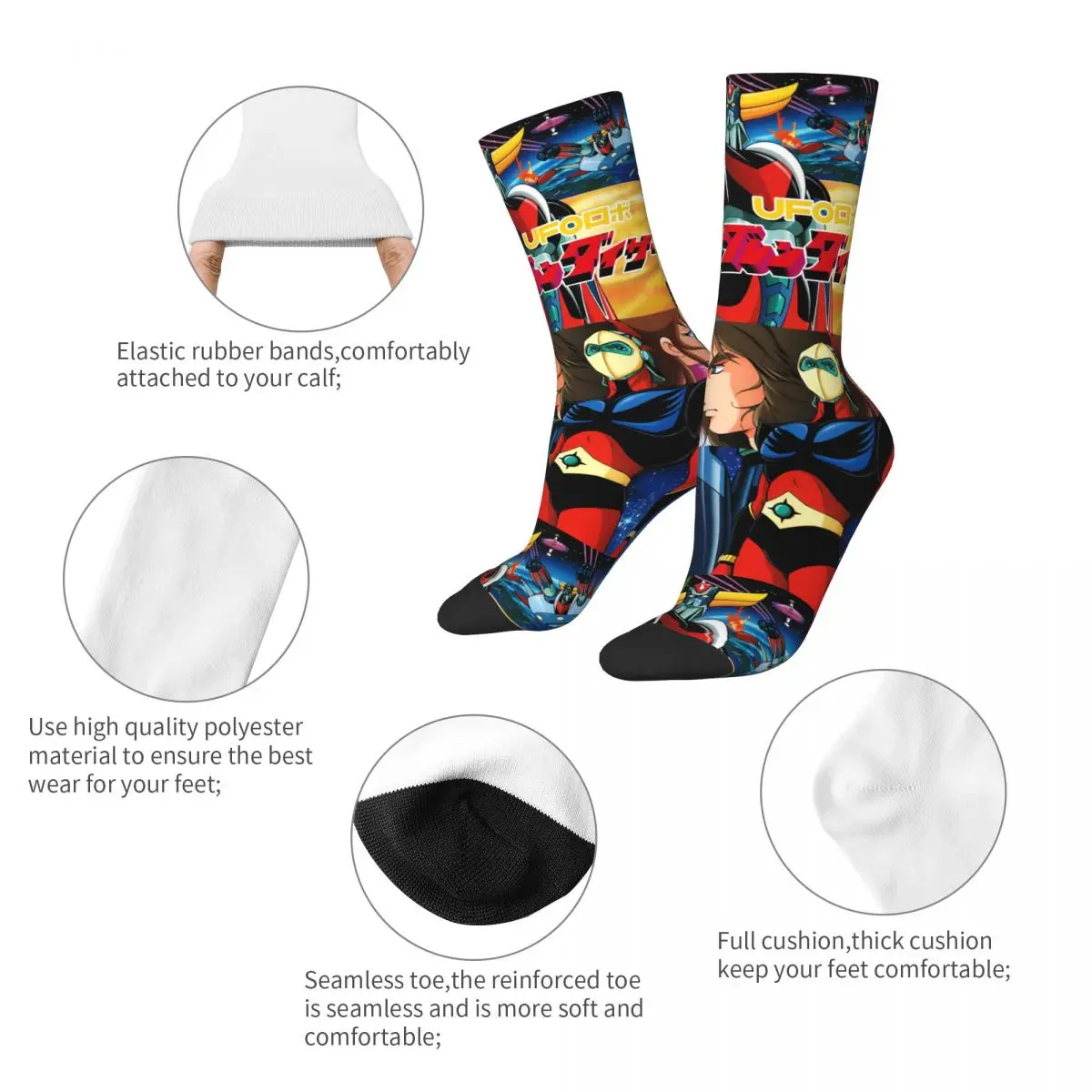 Autumn Winter Colorful Men's Women's UFO Robot Grendizer Socks Goldorak Actarus Mazinger Z Non-slip Football Socks