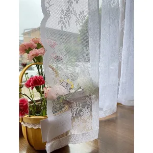 Painel de cortina de bolso com haste transparente de renda floral 12 principais vendas cortinas em renda - №1