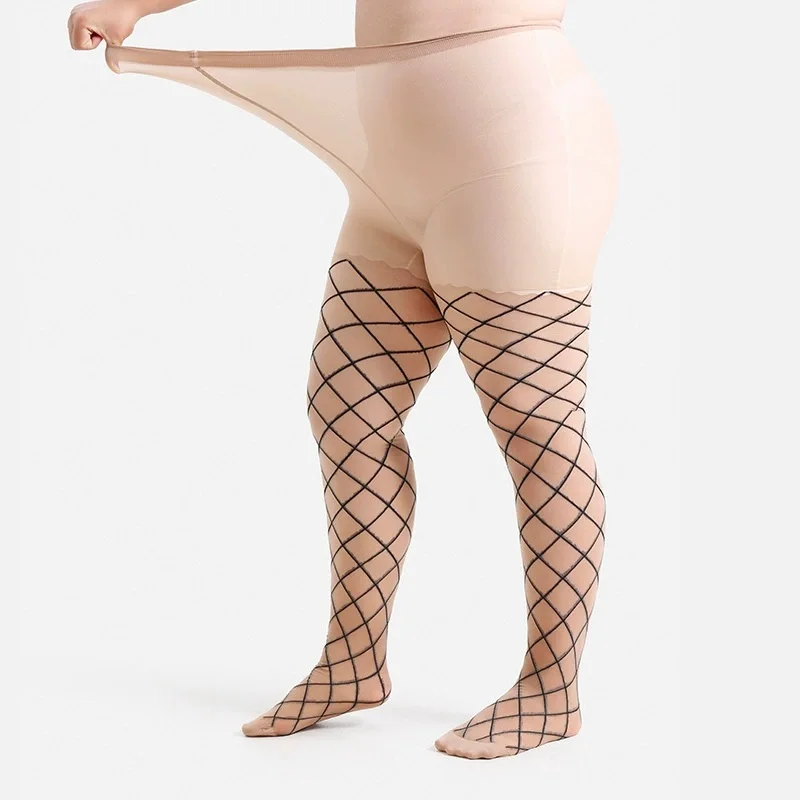 حجم كبير XL XXL 3XL 4XL جوارب طويلة عالية الخصر رقيقة جدا النايلون الماس شبكة تخزين تصميم عالي الجودة للسيدات #1