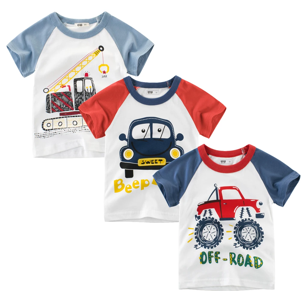 3PCS/Lot Kids T-shirt For Boys Short Sleeves Baby Boys Clothes 100% Cotton Cartoon Kids Sleep Wear Infant Children Clothing 2-7Y