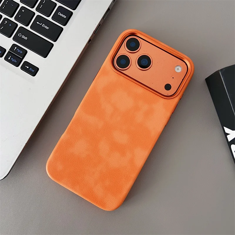 

Retro Crazy Horse Leather For MagSafe Phone Case For iPhone 16 15 14 13 12 17 Pro max Simple Leather Texture Magnetic Phone Case