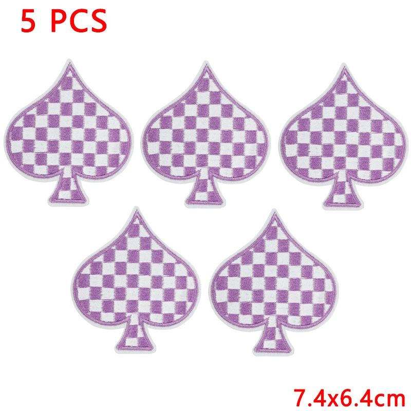 5 pcs/let Checkerboard Spades Applique/Embroidery Patch Iron On Patches For Clothing Thermoadhesive Patches On Clothes Sew Patch